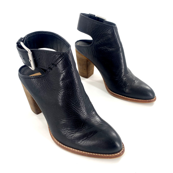 Dolce Vita Jacklyn Stacked High Heel Bootie Womens Sz 9 Black Leather Slingback - Picture 2 of 8